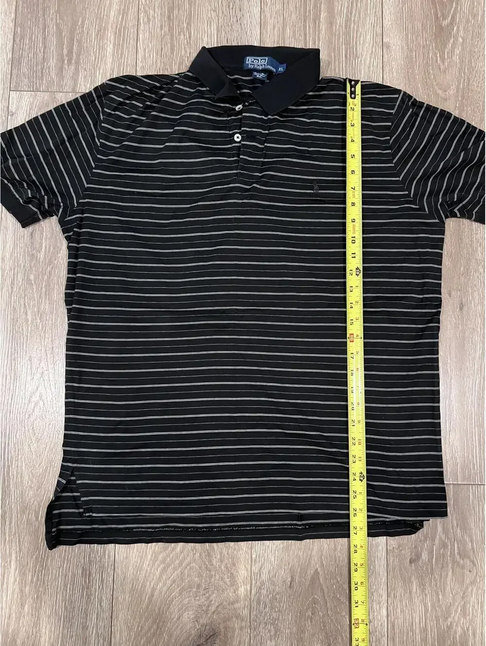 Ralph Lauren Men's Polo Shirt Black with White Pinstripes XL